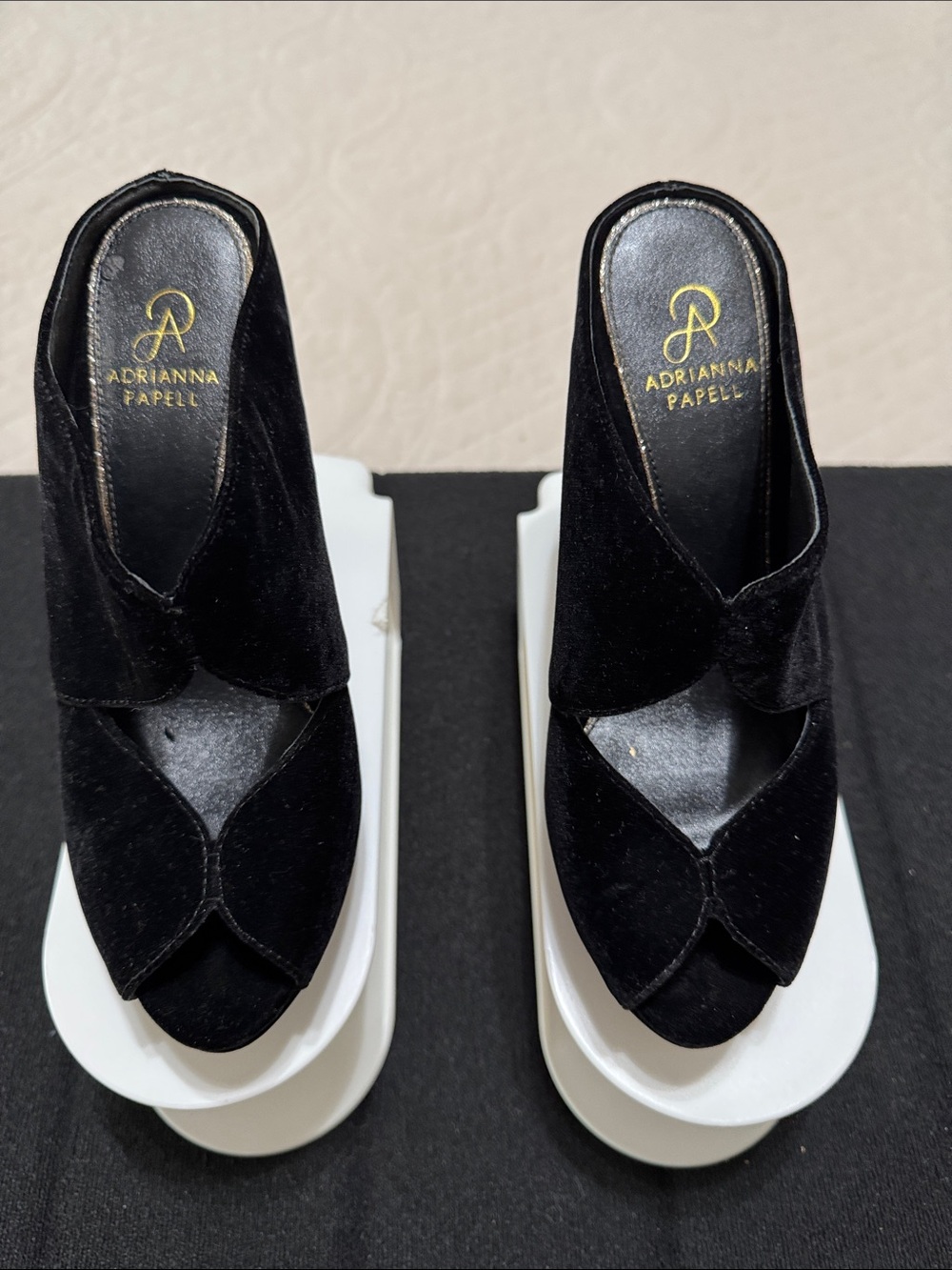 Adrianna Papell Black Velvet Slip-On Open-Toe Mules 7.5